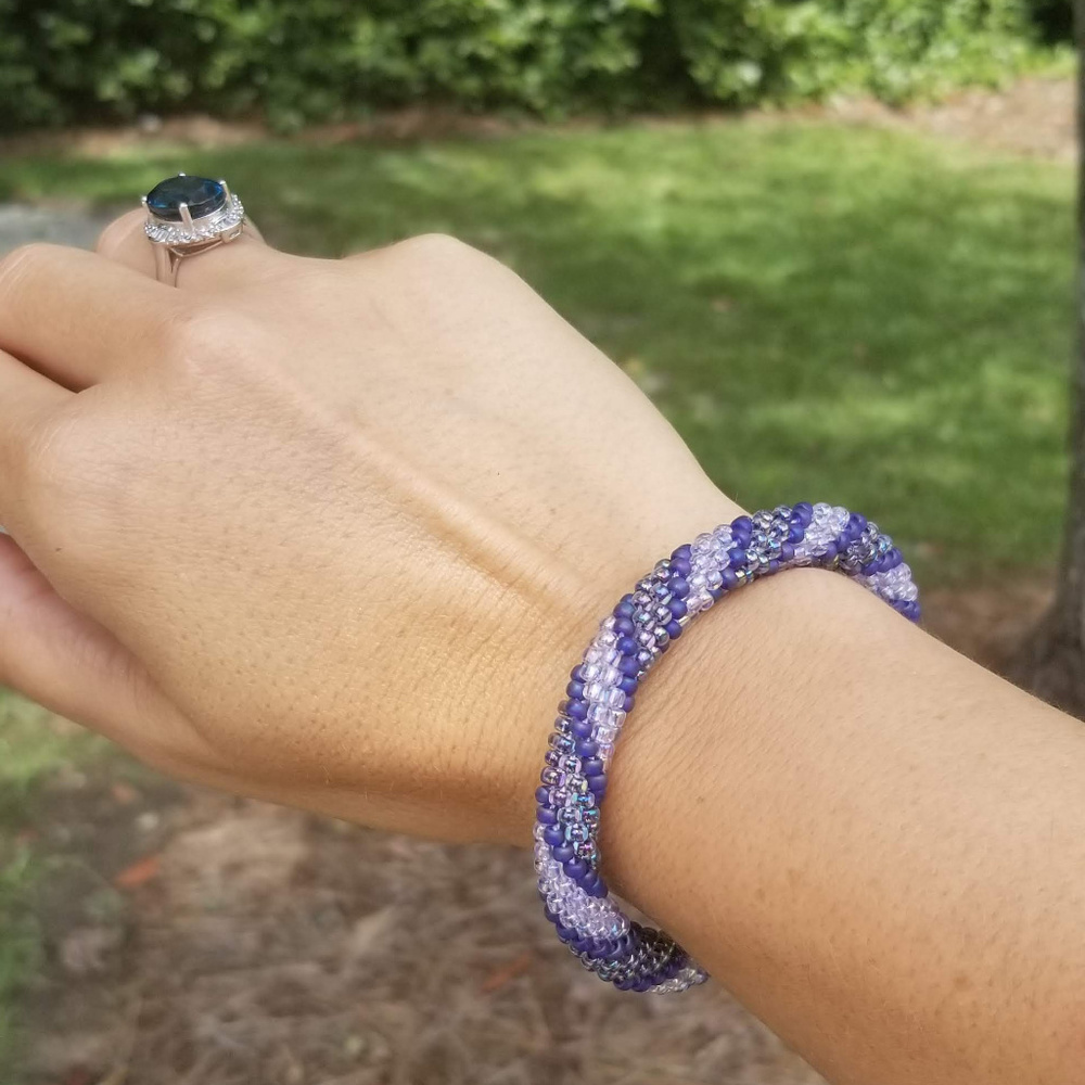 3 Shades of Purple Beaded Crochet Bracelet